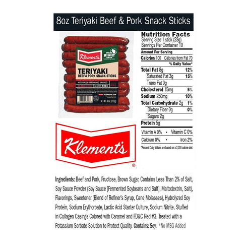 Klement's 8 Snack Sticks, Teriyaki, Ounce