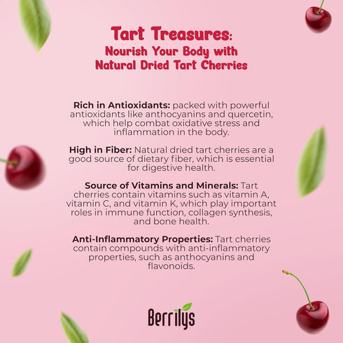 16 oz Berrilys Dried Tart Cherries - Unsweetened, No Sugar Added, Pitted, Unsulfured, No Preservatives, Non-GMO