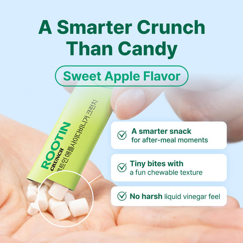 43% Packs, 20 (1.2 oz) ROOTIN Apple Cider Vinegar Crunch, ACV Powder, Sweet Chewable After-Meal Refreshing Snack