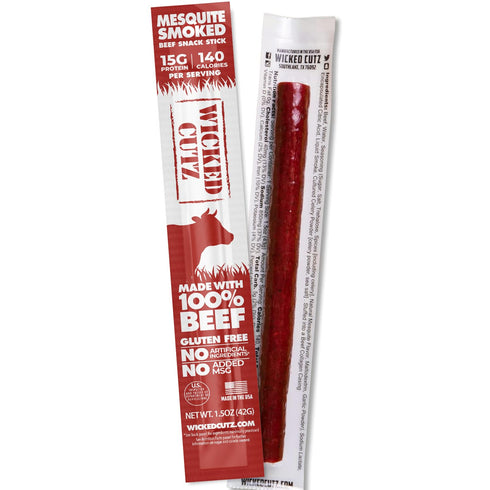 15g (12 Pack) Smoked Mesquite Beef Sticks, Protein Per Beef Stick, Tender & Juicy Extra Large Meat Stick, USA Made High