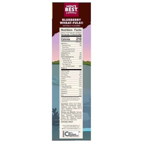 Mom's Best 22 oz Blueberry Wheatfuls Shredded Wheat Cereal, Made with Whole Grain, No Artificial Flavors