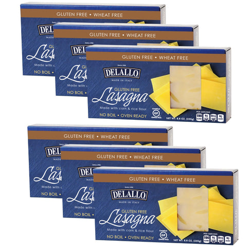 DeLallo Gluten Free Lasagna Noodle Sheets, 8.8 Ounce Box, (6 Pack), Made