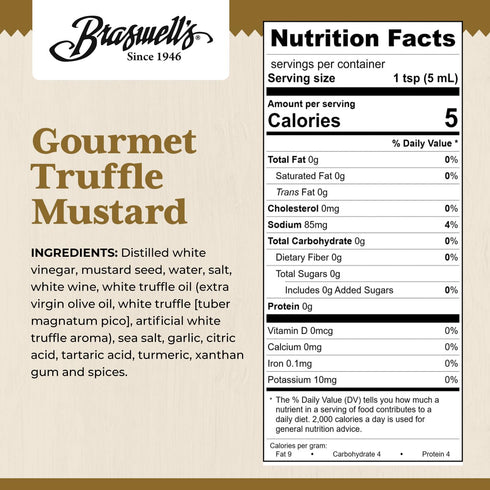 1946 (8oz) Braswells Gourmet Truffle Mustard Small-Batch, Renowned Specialty, Made in USA, Since