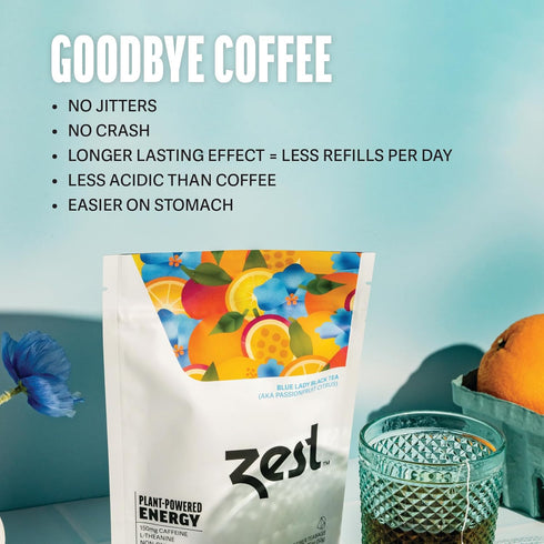 Zest 150mg High Caffeine Energy Leaf Blend - Blue Lady Black Tea, 20 Pack Bag, Hot or Iced