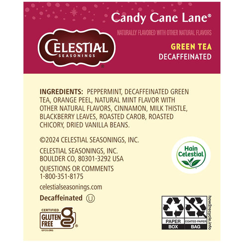 18 Count (Pack 6) Celestial Seasonings Green Tea, Decaffeinated Candy Cane Lane