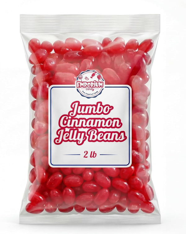 Emporium Candy Jumbo Cinnamon Jelly Beans 2 lbs Spicy Sweet Flavor, Large Gourmet Jellybeans,