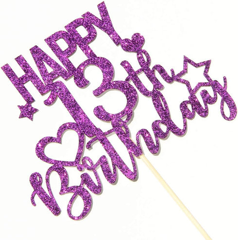 INNORU Purple Glitter Happy 13th Birthday Cake Topper - Cheers to 13 Years Party Decorations