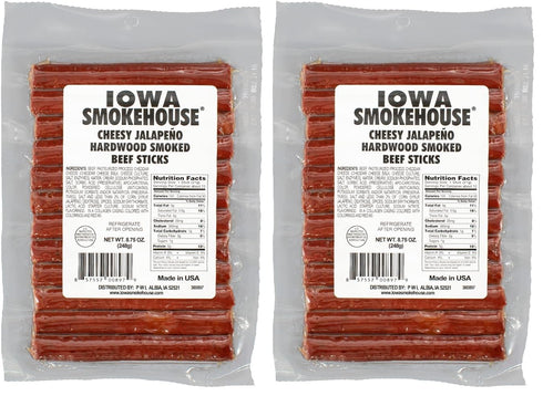Iowa Smokehouse Cheesy Jalapeno Beef Sticks Hardwood Hickory Smoked Meat Sticks 8.75