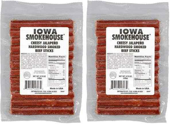 Iowa Smokehouse Cheesy Jalapeno Beef Sticks Hardwood Hickory Smoked Meat Sticks 8.75