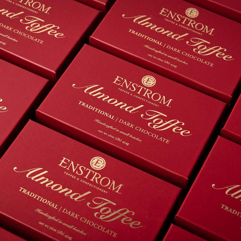 1lb Enstrom Dark Chocolate Almond Toffee box | Handcrafted | Gluten Free | Kosher Dairy | All Natural
