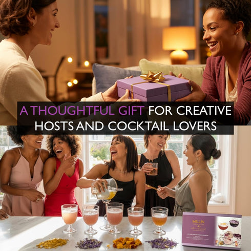 Set MILLIN Cocktail Garnish Gift Edible Flowers & Dehydrated Fruits | Premium Bar Accessories | Unique Gift for Her |