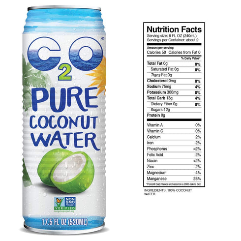 C2O 17.5 OZ (Pack 12) Pure Coconut Water with Mango | Plant Based | Non-GMO | No Added Sugar | Essential Electrolytes |