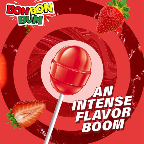 24 Count Colombina Bon Bon Bum Strawberry Lollipops Fruit Hard Candy, Individually Wrapped Sweet Strawberry Pops