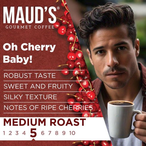 18 100% Maud's Cherry Flavored Coffee Pods, ct, Medium Roast Flavored Coffee in Single Serve Pods Arabica Beans