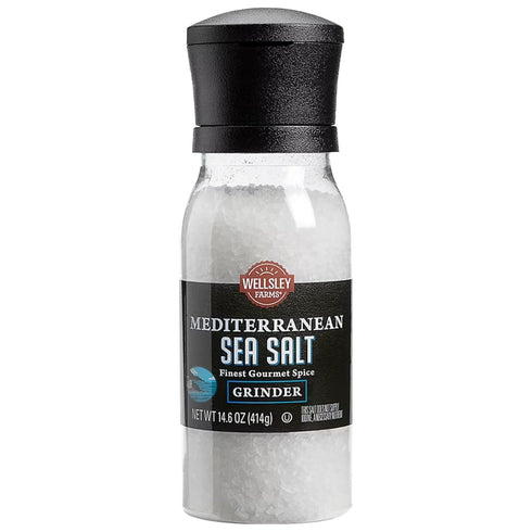 Wellsley Farms Mediterranean Sea Salt Grinder - Non-GMO, Kosher Salt Coarse - Built-In Grinder