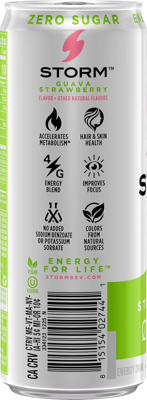 12 Oz (Pack 12) STORM Guava Strawberry, Fitness & Wellness Energy Drink, Fl