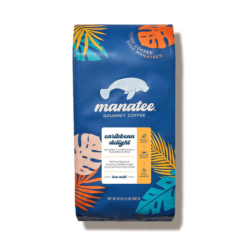 Manatee Gourmet Coffee, Whole Bean, Medium Roast, Caribbean Delight, 2 lb bag,