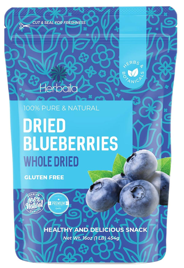 Herbaila Whole Dried Blueberries, No Sugar Added, Bulk, Dehydrated, Dried Unsweetened Blueberries,