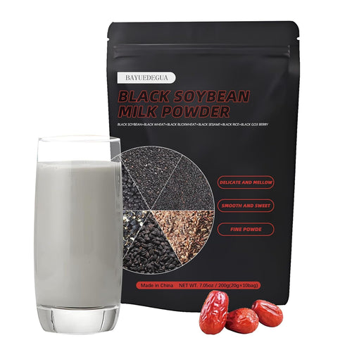 BAYUEDEGUA -Black soybean milk powder 200g/7.05oz Black soybeans+Black quinoa+Black sesame+Black rice+Black fruit medlar.High