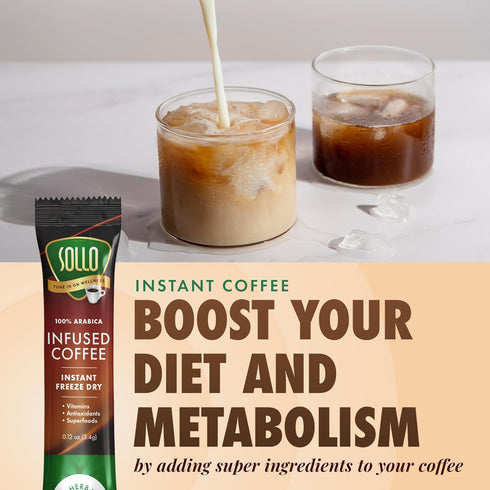 (24 100% SOLLO Slim Infused Instant Coffee sticks Servings) Weight Loss Healthy Body Support, Medium- Dark Roast
