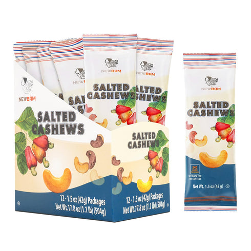 NEWBAM Lightly Salted Cashews Individual Packs - 12 Cashew Snack Packs Roasted