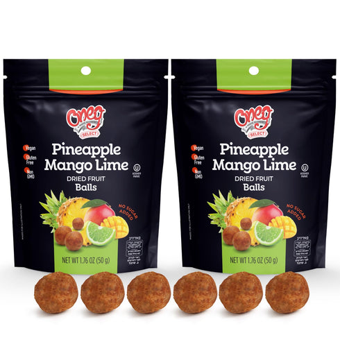 1.76oz 2 Pack Oneg Dried Fruit Balls, Bag, of Healthy Snacks Pineapple Mango Lime, Perfect Snacks for Kids Lunchbox