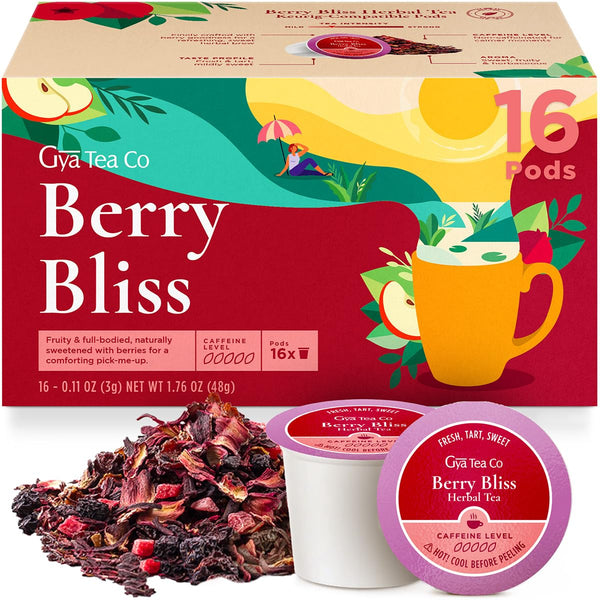 Gya Tea Co Berry Bliss Herbal Tea Pod (16 Count)- Decaf Wellness