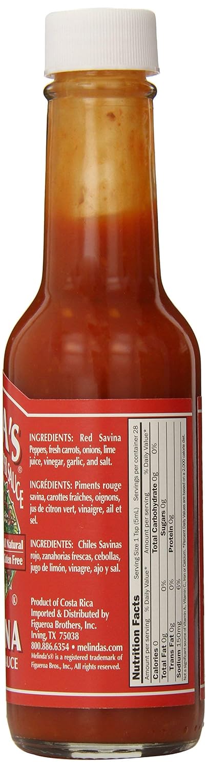 5oz, 1 Pack Melindas Red Savina Pepper Hot Sauce - Craft Extra Spicy Habanero Hot Sauce - Made with Fresh Ingredients