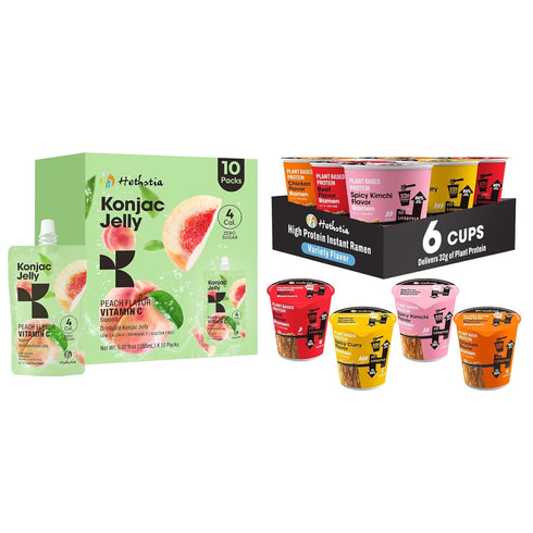 Hethstia High-Protein Ramen Variety Pack 6-Pack and Konjac Jelly Peach Flavor Drinkable
