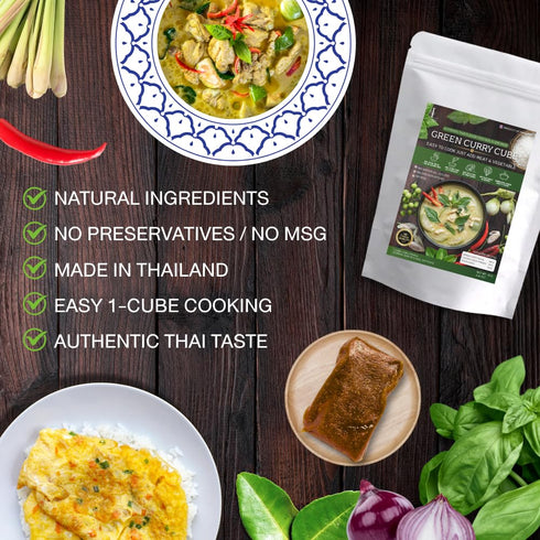 Lamoone 2, (2) Green Curry Cube Authentic Thai Green Curry Paste Cube, Ready-to-Use Instant Curry Block, Single-Serve