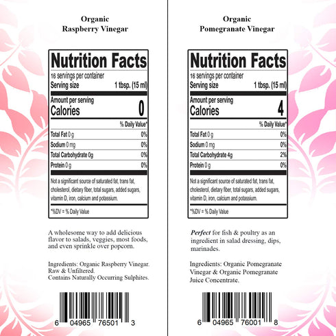 100% 8.45 Oz (Pack 2) De La Rosa Organic Raspberry & Pomegranate Vinegar, Raw & Unfiltered, Vegan, Gluten Free