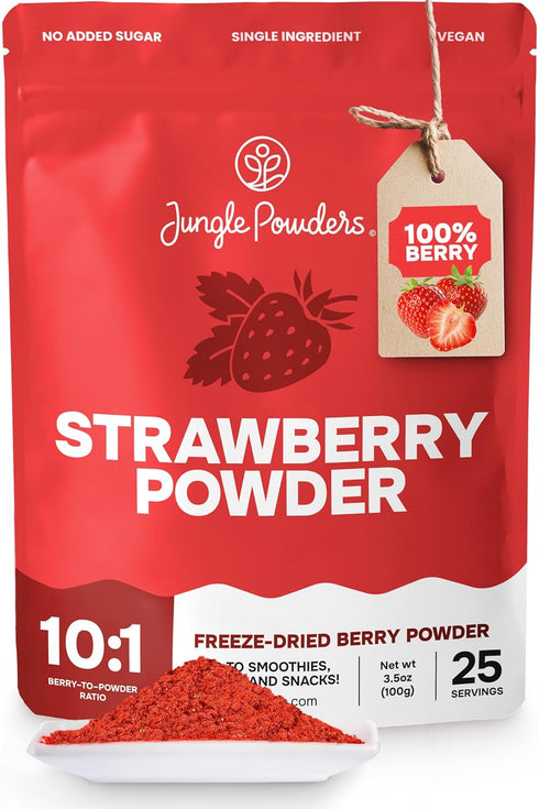 Jungle Powders Strawberry Powder, 3.5 Ounce Bag of Freeze Dried Strawberry Powder for Baking and Smoothies