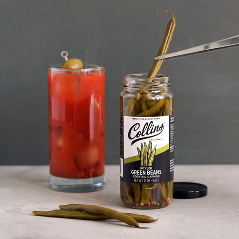 12oz Collins Gourmet Pickled Green Beans for Cocktails - Spicy Crunchy Green Beans - Premium Condiment Garnish
