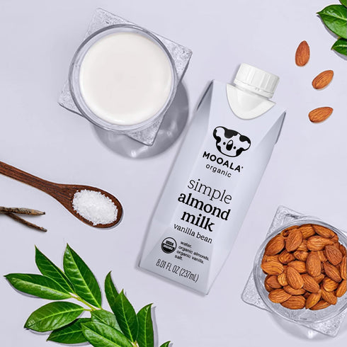 4 12 Pack Mooala Organic Simple Almondmilk Vanilla- Shelf Stable Single Serve Cartons, Ingredients, No Gums, No Oil, No