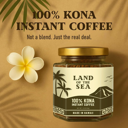 Land of the Sea 100% 1.5oz (1 Pack 22 KONA COFFEE - Premium Freeze Dried Instant Coffee - Low Acid Coffee - Medium