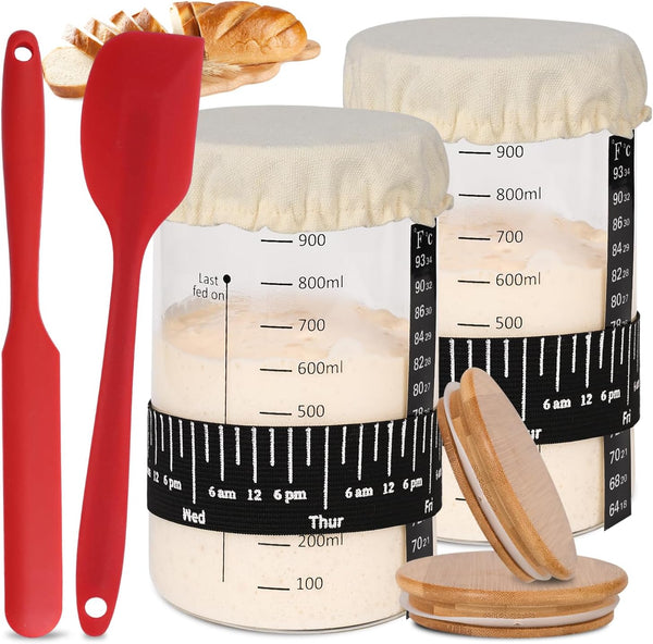 Xileanalee Pro Sourdough Starter Jar Kit 2 Packs-35 Oz Sourdough Bread Starter Jar