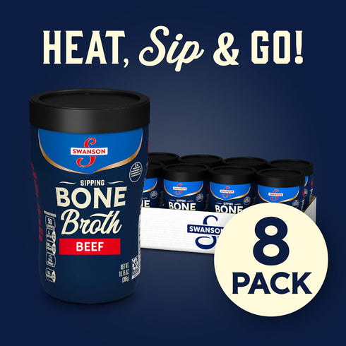 10.75 OZ (Pack 2) Swanson Sipping Bone Broth, Beef Bone Broth, Cup