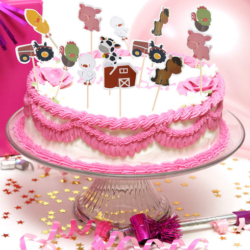 96 Pieces Farm Animal Cupcake Toppers, Chicken Duck Goose Cow Pig Tractor Horse Picks for Baby Shower Birthday Party.