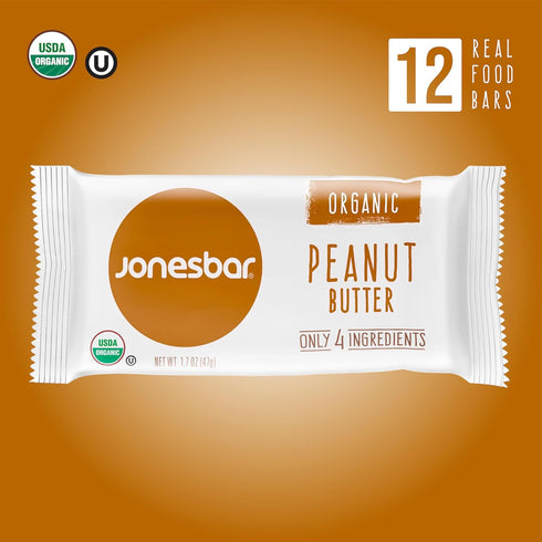(Pack 12) JONESBAR Organic Plant Based Protein Bars | Peanut Butter | Fruit & Nut Bar, Kosher, Gluten Free, Breakfast