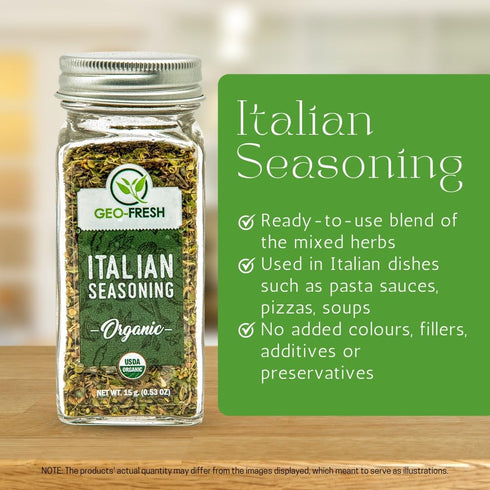 0.53 oz (15g), 100% Geo-Fresh Organic Italian Seasoning, Non-GMO, Kosher, Organic Herbs, Basil, Oregano, Parsley