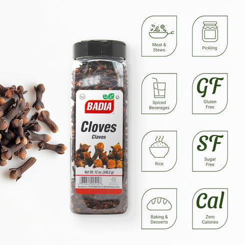 12 oz Badia Whole Cloves, - Premium Quality Spice for Baking, Cooking & Beverages, Aromatic & Flavorful