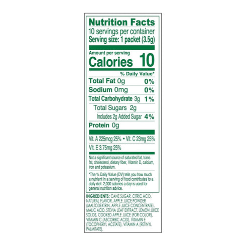 TRUE LEMON KIDS Crisp Apple (10 Packets) - Low Sugar Hydration, No Preservatives, No Artificial Flavors, No Sweeteners