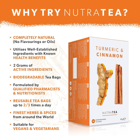 Nutra Tea - Turmeric & Cinnamon Herbal Tea - 20 Tea Bags