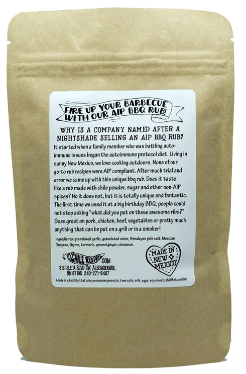 AIP BBQ RUB - Chile Revival AIP, KETO and PALEO Friendly BBQ Rub and All Purpose Seasoning - 4oz