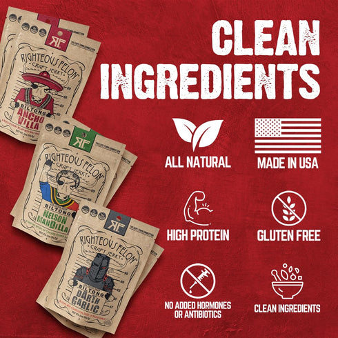 Pack Packs 6 Pack Righteous Felon Biltong Beef Jerky Variety | South African Biltong Snack for Adults | High Protein