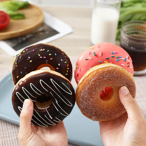 Joeabor 4 Pack Fake Donut Artificial Doughnut for Decoration Realistic Fake Food for Display Faux Dessert Party