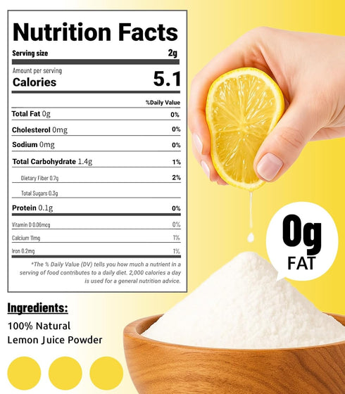 Egcina 18 oz 100% Pack Lemon Juice Powder - No Sugar, No Additives, Freshly Squeezed Pure Freeze-Dried Lemon Powder