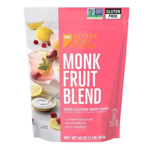 BetterBody Foods Monk Fruit Allulose Sweetener Blend, Raw Cane Sugar Substitute, Zero