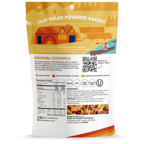 9oz Pack 3 Grandy Organics Original Coconola Granola, Certified Organic Gluten Free Granola, Grain Free, Vegan