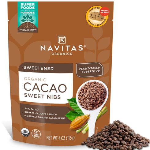 Navitas Organics Cacao Sweet Nibs, 4oz Bag, 28 Servings, Organic, Non-GMO, Gluten-Free